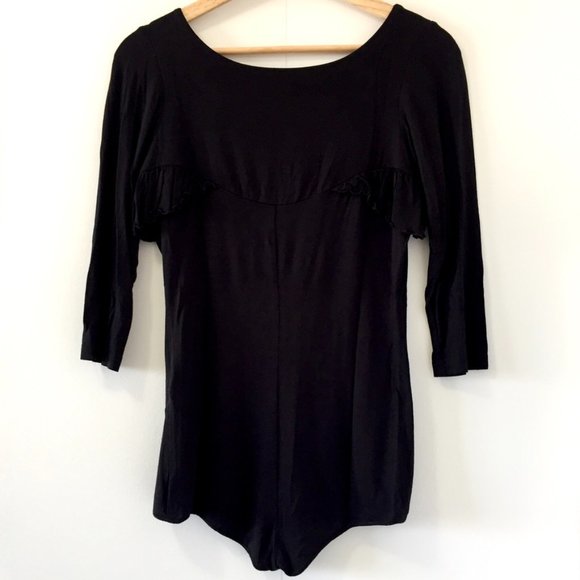Majaco - Ruffle Bodysuit/Leotard with 3/4 Sleeves - Black - 38 - S - Picture 4 of 8